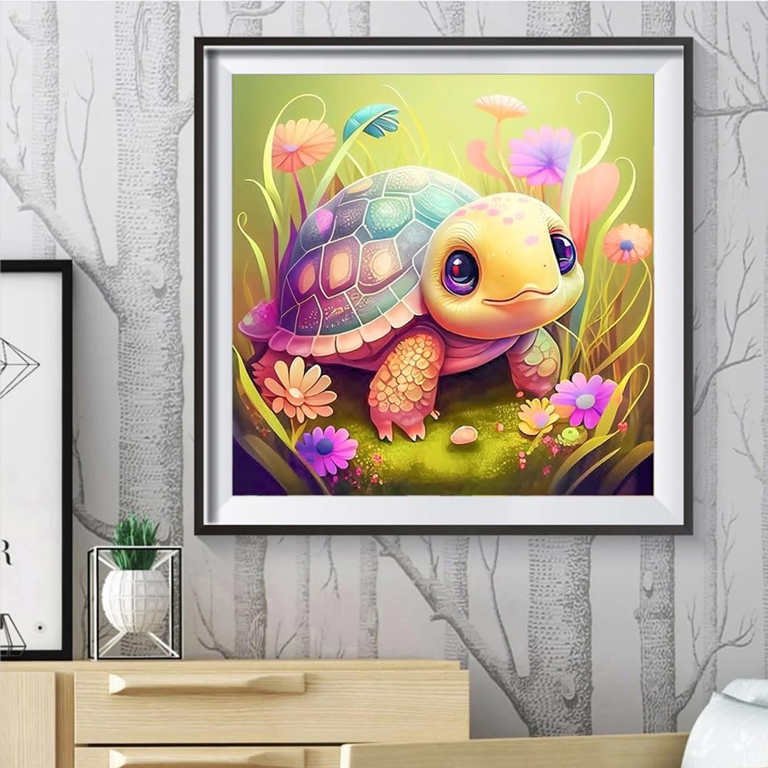 Adult Diamond Drawing Kit Digital Cartoon Cute Turtle Drawing DIY 5D Round Diamond Cartoon Cub Turtle Home Wall Decoration