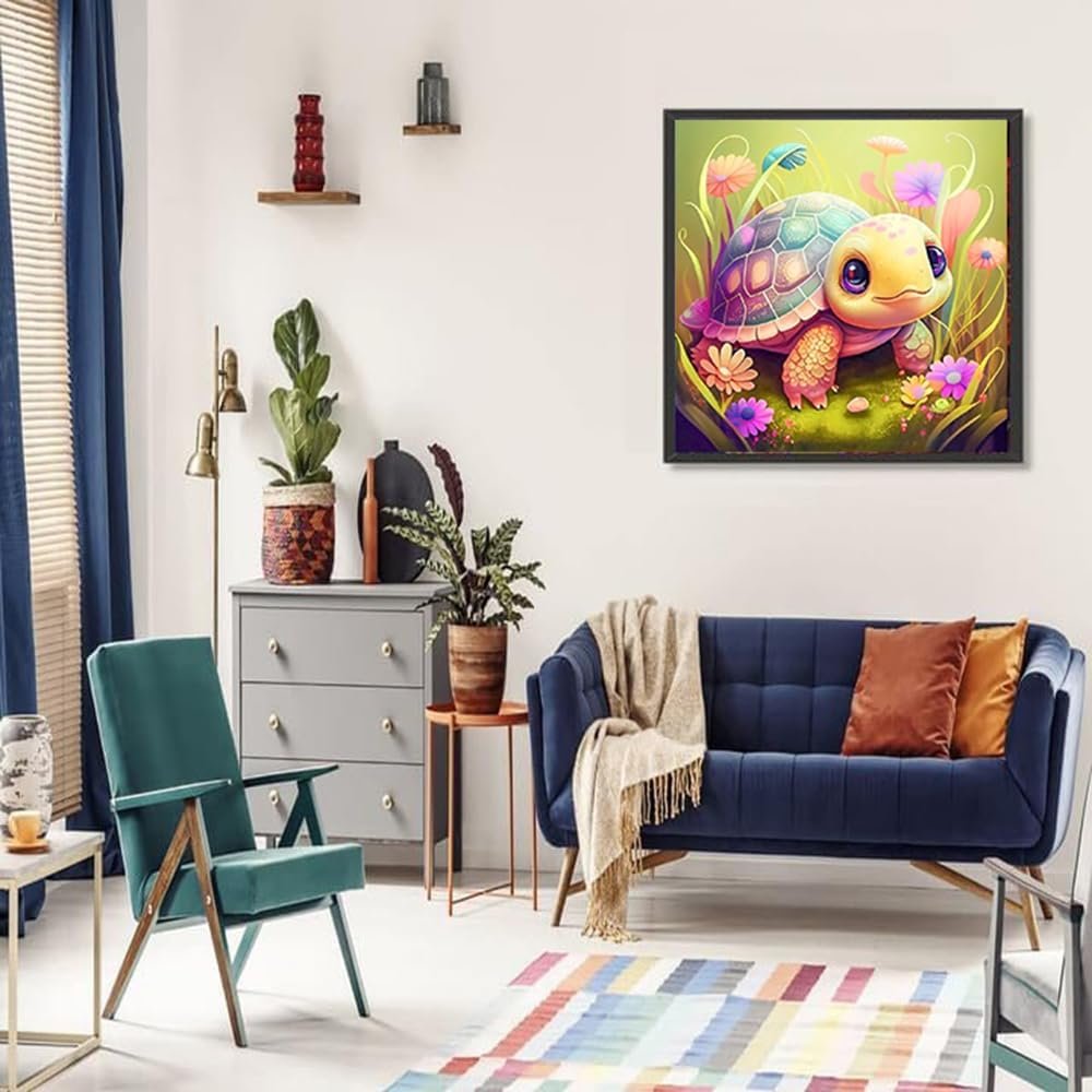 Adult Diamond Drawing Kit Digital Cartoon Cute Turtle Drawing DIY 5D Round Diamond Cartoon Cub Turtle Home Wall Decoration
