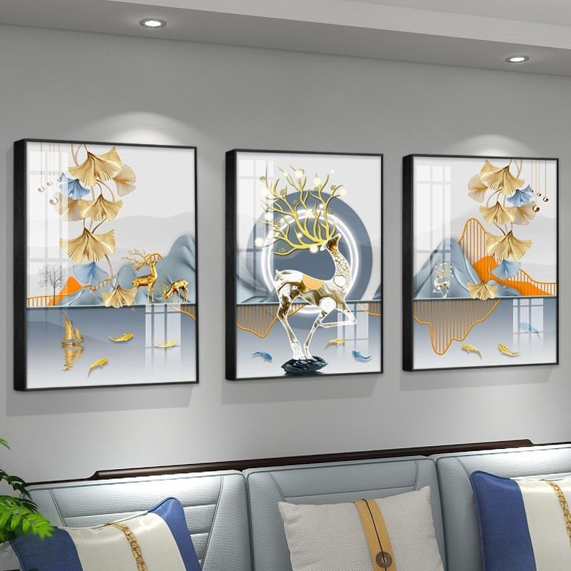 Modern Custom Luxury Abstract New Decoration Crystal porcelain painting 3 piece With Framed Wall Art Nordic Style Home Decor