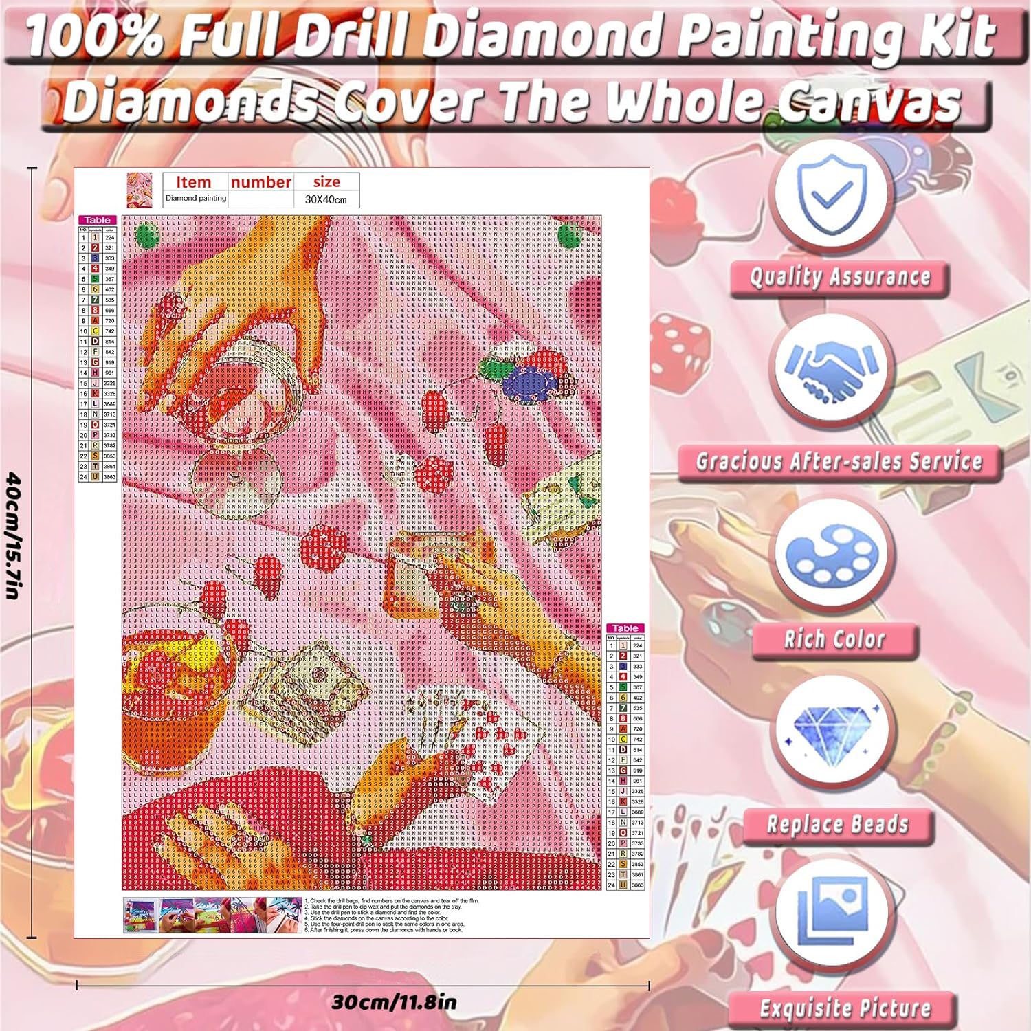 Pink Playing Card Diamond Painting Creative Board Game Diamond Painting Fashion Decoration Diamond Painting 30*40cm