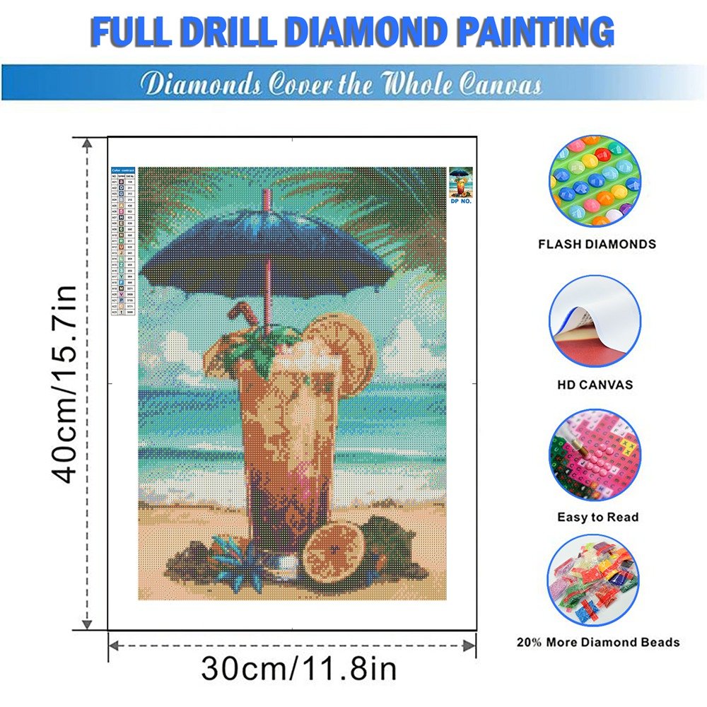 Colorful Summer Drink Diamond Painting 5D DIY Summer Vacation Wall Art Picture Cocktail Drink Pop Art Decor Home Decor