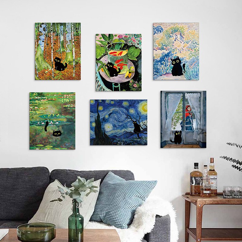 Modern Home Decor Factory Wholesale 6pcs Set World Famous Core Paintings Anime Inspired Printed Canvas Wall Art Oil Paint Style