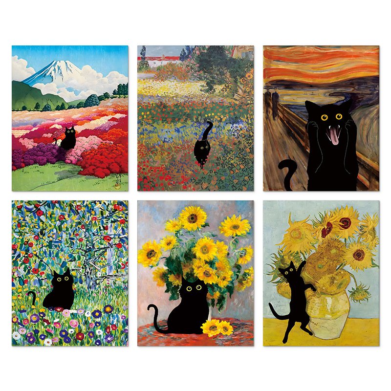 Modern Home Decor Factory Wholesale 6pcs Set World Famous Core Paintings Anime Inspired Printed Canvas Wall Art Oil Paint Style