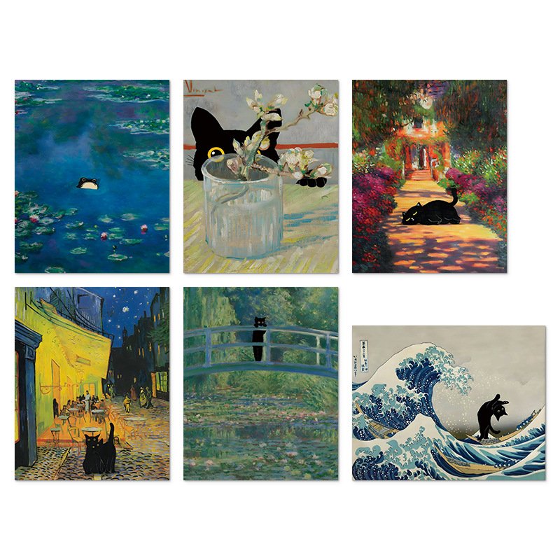 Modern Home Decor Factory Wholesale 6pcs Set World Famous Core Paintings Anime Inspired Printed Canvas Wall Art Oil Paint Style