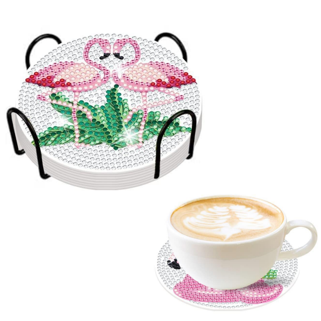 8 Pcs DIY Cute Animal Diamond Art Coasters Kits Modern 6 Pcs Animal Theme Diamond Painting Coasters Moisture-Proof Holder School