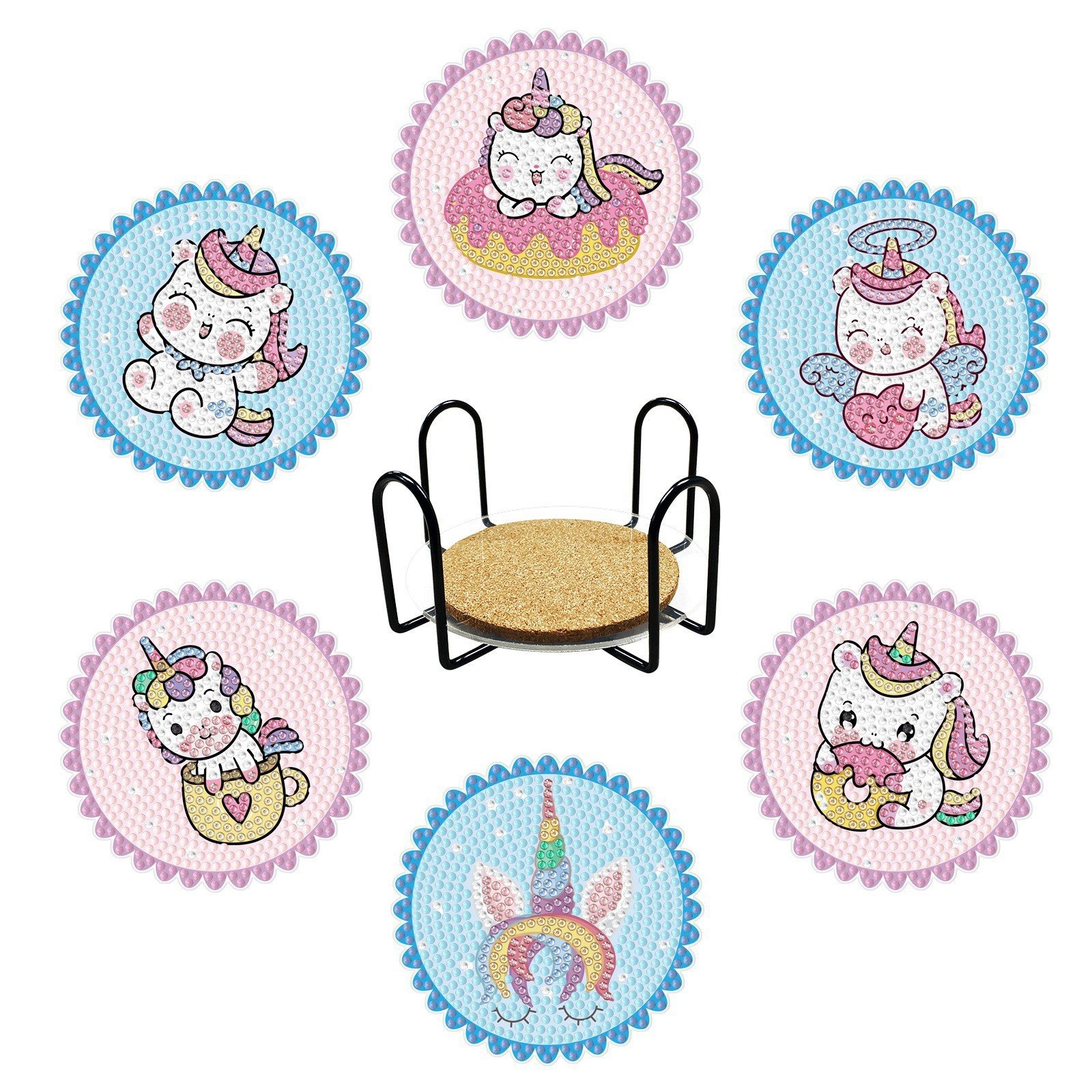 8 Pcs DIY Cute Animal Diamond Art Coasters Kits Modern 6 Pcs Animal Theme Diamond Painting Coasters Moisture-Proof Holder School