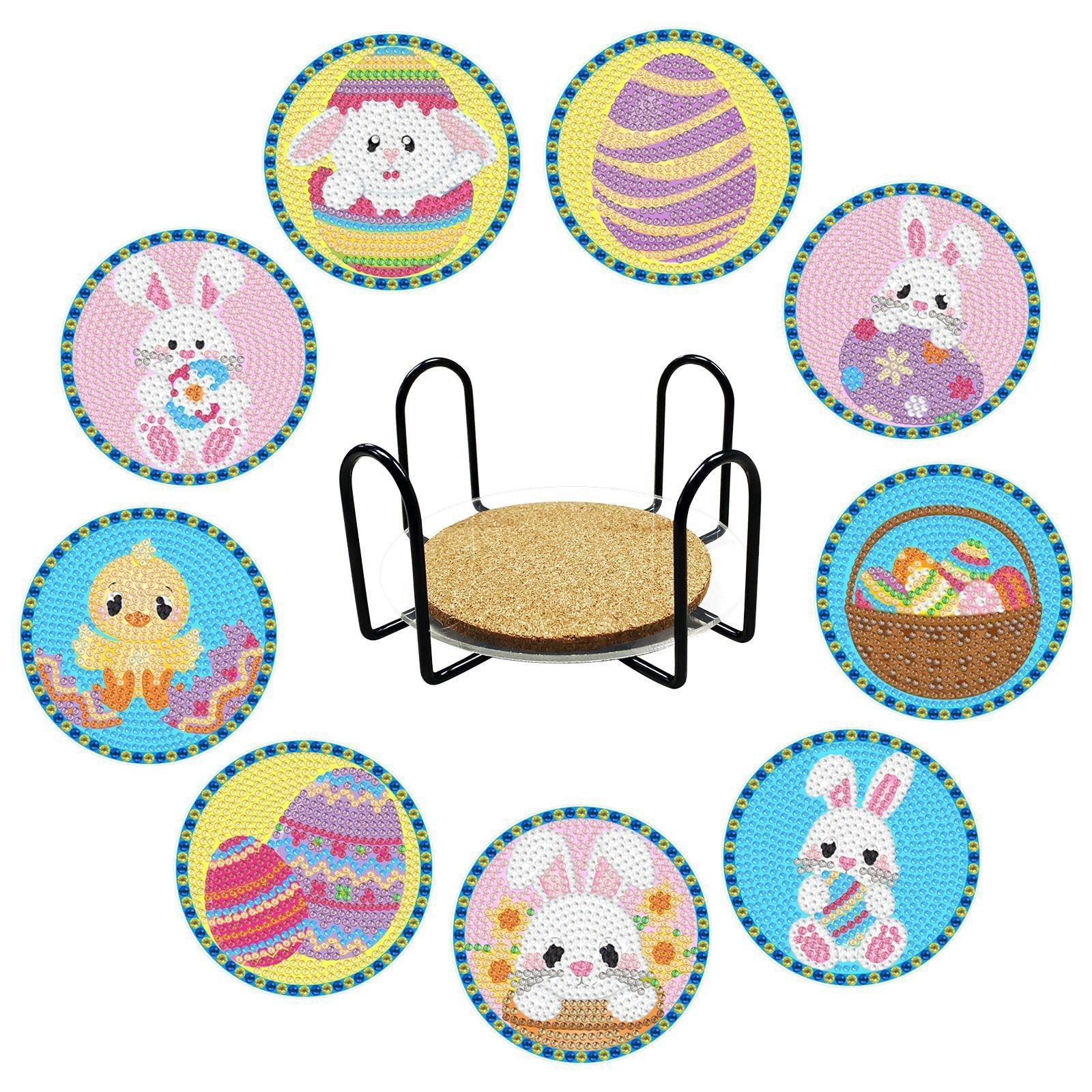8 Pcs DIY Cute Animal Diamond Art Coasters Kits Modern 6 Pcs Animal Theme Diamond Painting Coasters Moisture-Proof Holder School