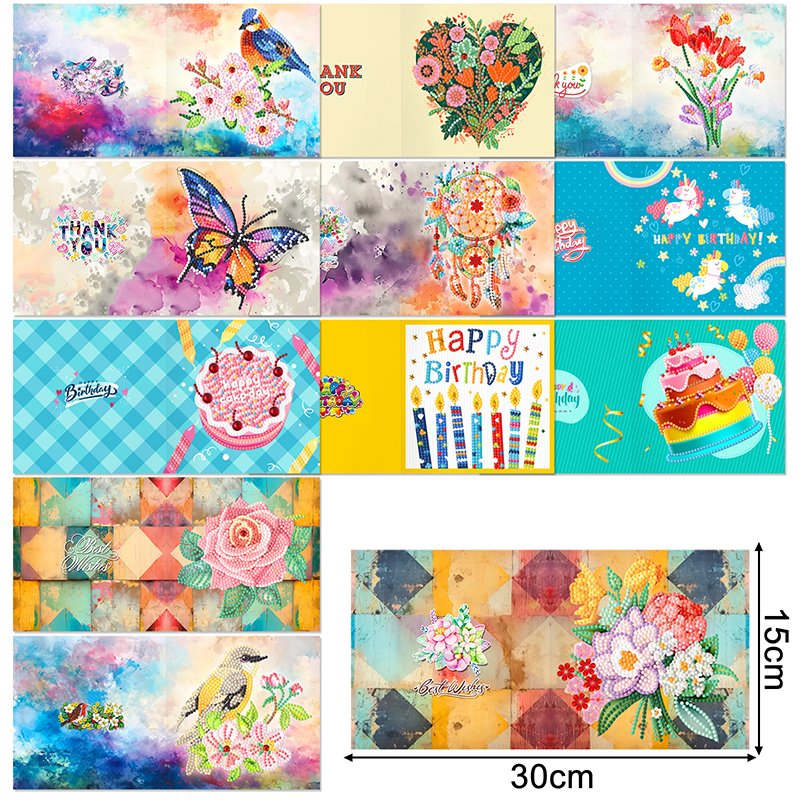 12 Pcs Diamond Painting Greeting Cards with Envelope DIY Special Gifts Birthday Mother's Day Greeting Card