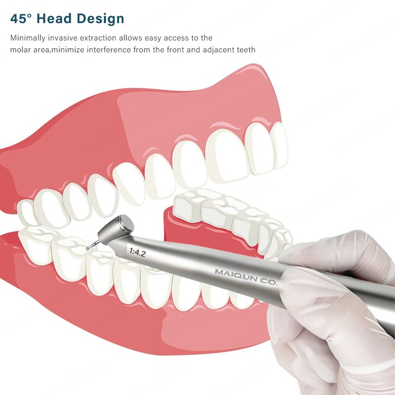 Dental 45 Degree Head Surgical Handpiece Red Ring Increasing Low Speed Air Turbine Led Fiber Opitc 1:4:2 Contra Angle Handpiece