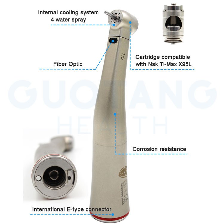 Dental Equipment Electrical Optic Fiber Micro Motor Turbines Turbina Increasing Slow Speed Contra Angle Red Belt 1:5 Handpiece