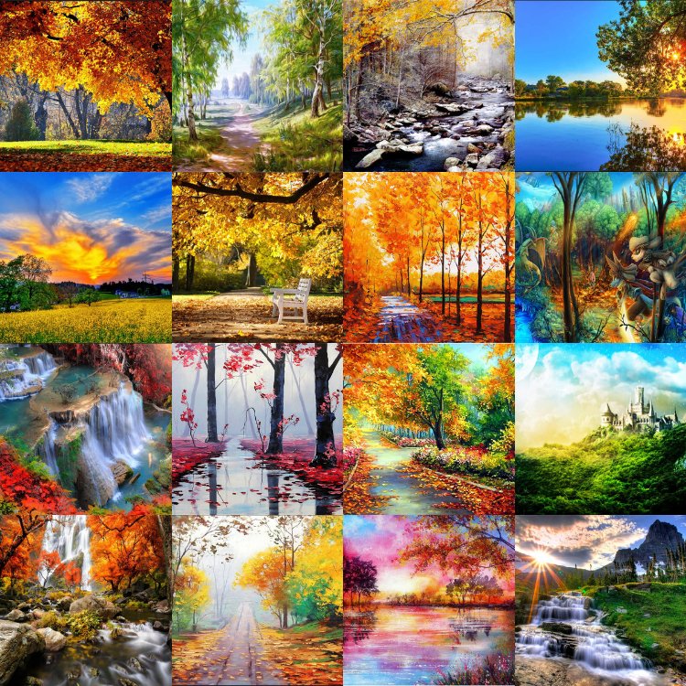 Full Round Diamond Painting flowers Landscape Waterfall 5D DIY Diamond Embroidery Mosaic Art Kits Home Decoration