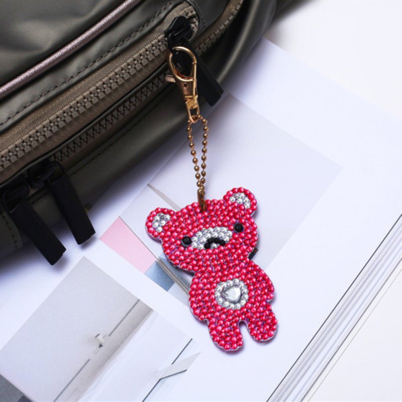 Wholesale 5d Diy Diamond Painting Keychain Bear Picture Cartoon Design Key Ring Decoration