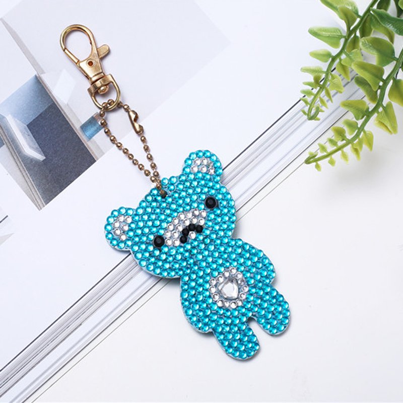 Wholesale 5d Diy Diamond Painting Keychain Bear Picture Cartoon Design Key Ring Decoration