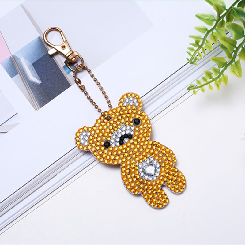 Wholesale 5d Diy Diamond Painting Keychain Bear Picture Cartoon Design Key Ring Decoration