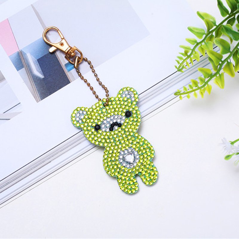 Wholesale 5d Diy Diamond Painting Keychain Bear Picture Cartoon Design Key Ring Decoration