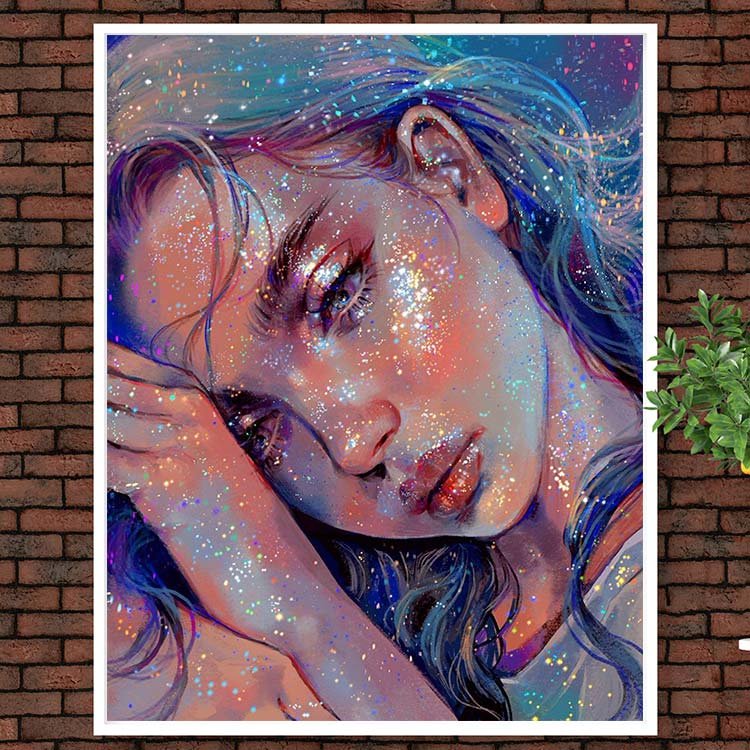 Poured Glue Diamond Painting Girl Young Portrait DIY Handicrafts Room Art Decoration For Giving 4Y1029