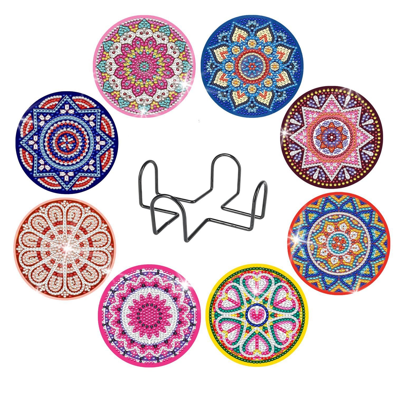 High quality DIY custom 3D diamond art handmade Diamond Painting Non Slip cork base Coasters sets of 8 with Holder