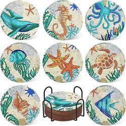 High quality DIY custom 3D diamond art handmade Diamond Painting Non Slip cork base Coasters sets of 8 with Holder