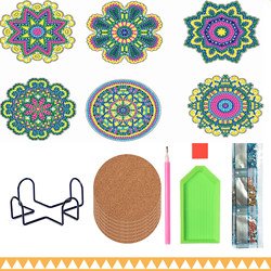 High quality DIY custom 3D diamond art handmade Diamond Painting Non Slip cork base Coasters sets of 8 with Holder