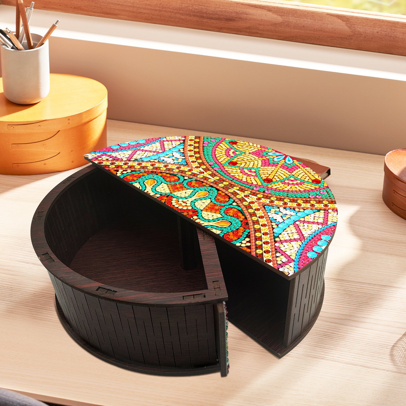 DIY 5D Mandala Diamond Painting Wooden Box Diamond Art Storage Box for Gifts Desktop Decor
