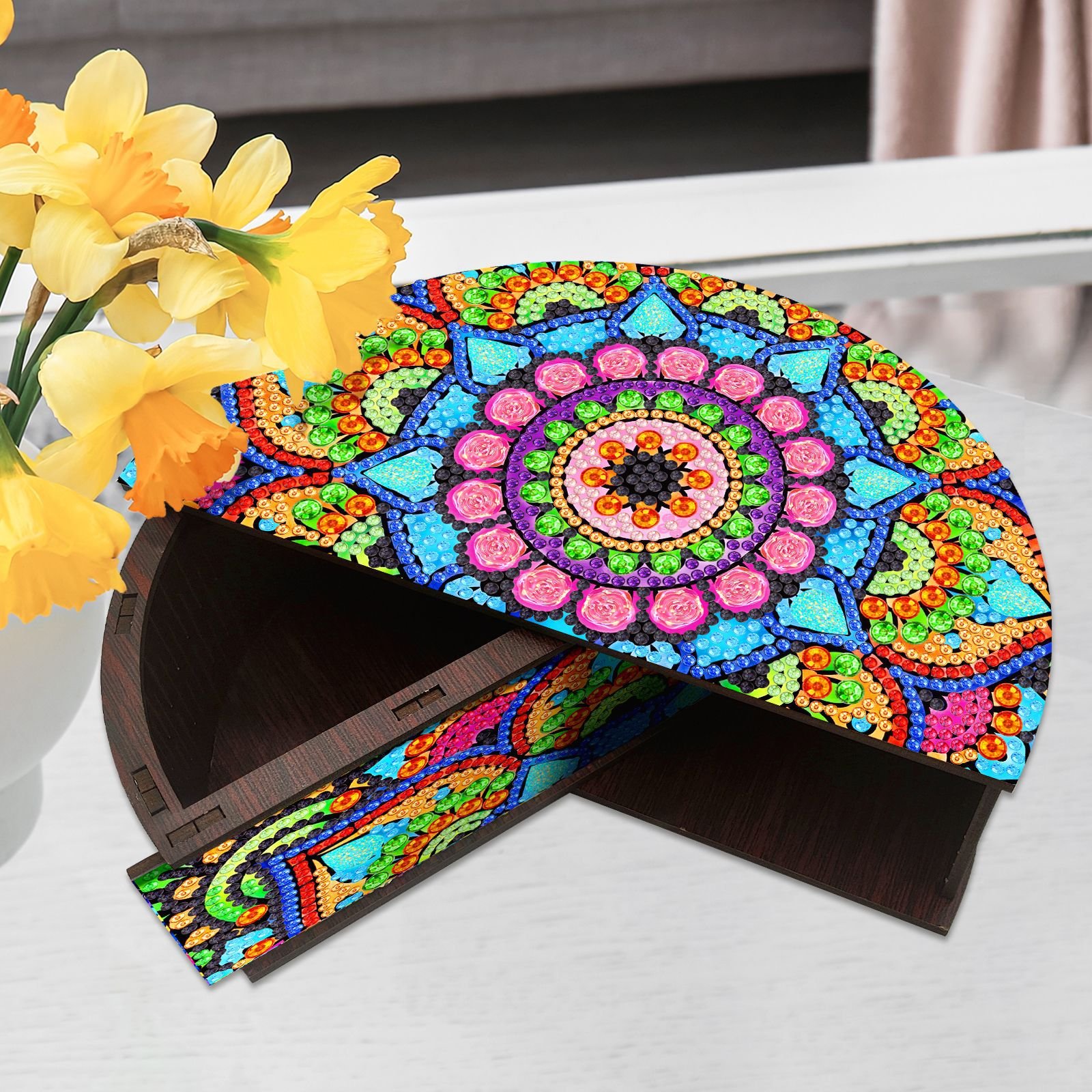 DIY 5D Mandala Diamond Painting Wooden Box Diamond Art Storage Box for Gifts Desktop Decor