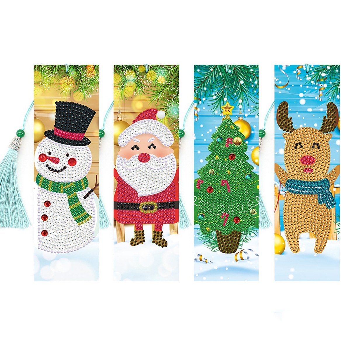 4PCS Personalized Custom Diamond Painting Bookmark Acrylic Creative Christmas Pattern Pendant Bookmark Wholesale