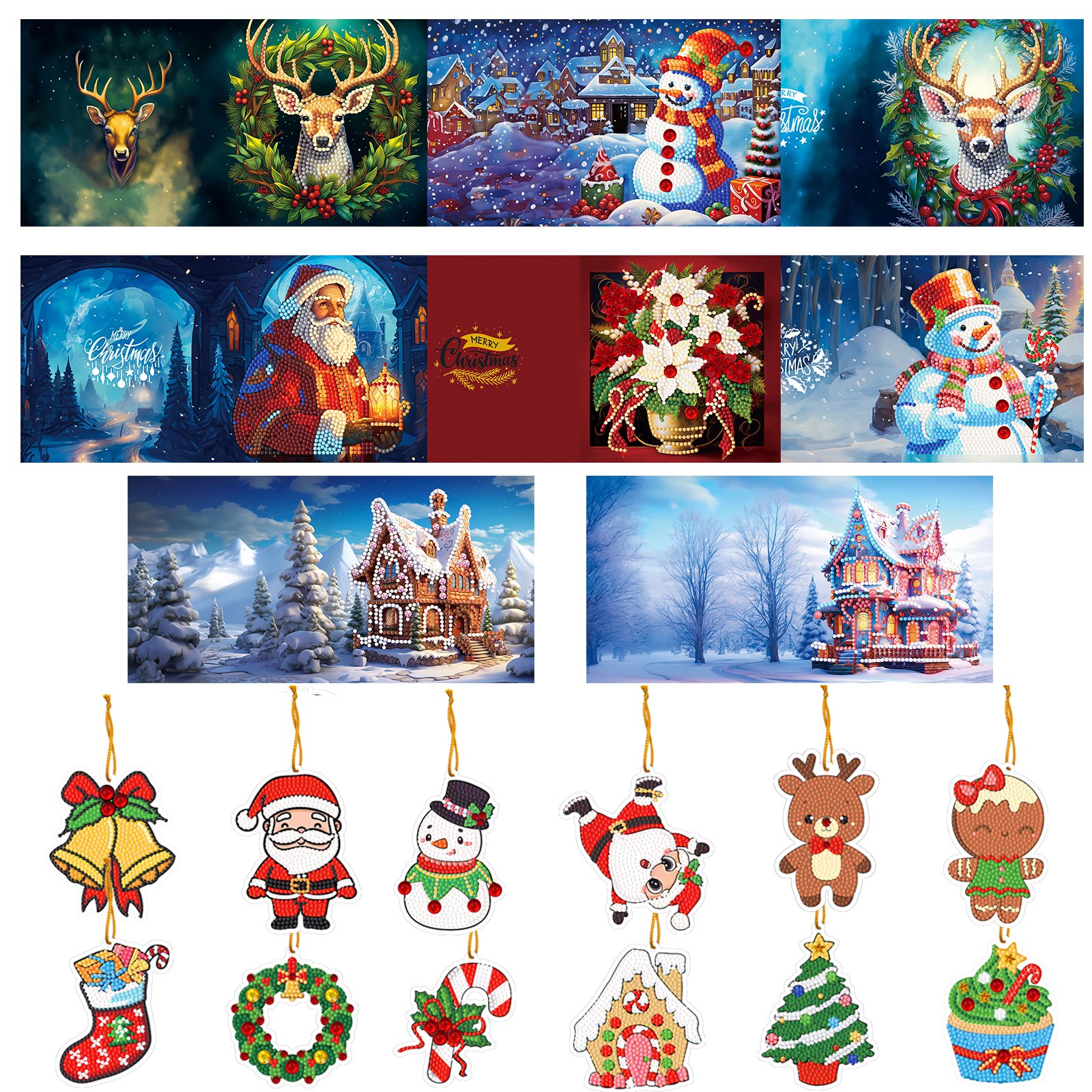 New Fashion Christmas DIY Diamond Painting Greeting Card With Mini Ornament Crafts Set Diamond Painting Greeting Card Kit