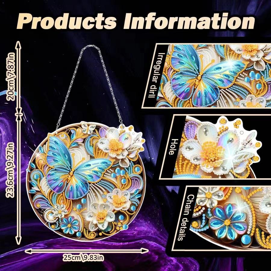 DIY Modern Butterfly Flower Diamond Painting Window Decor Hanging Ornament 5D Acrylic Diamond Painting Home Decor Pendant