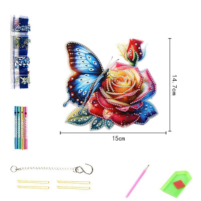 5d Crystal Diamond Painting Butterfly Rose Wind Chime Diamond Painting Kits DIY Decor Pendant Diamond Painting Wind Chimes