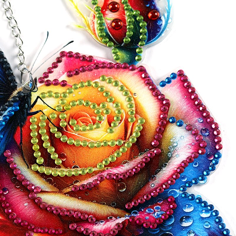 5d Crystal Diamond Painting Butterfly Rose Wind Chime Diamond Painting Kits DIY Decor Pendant Diamond Painting Wind Chimes