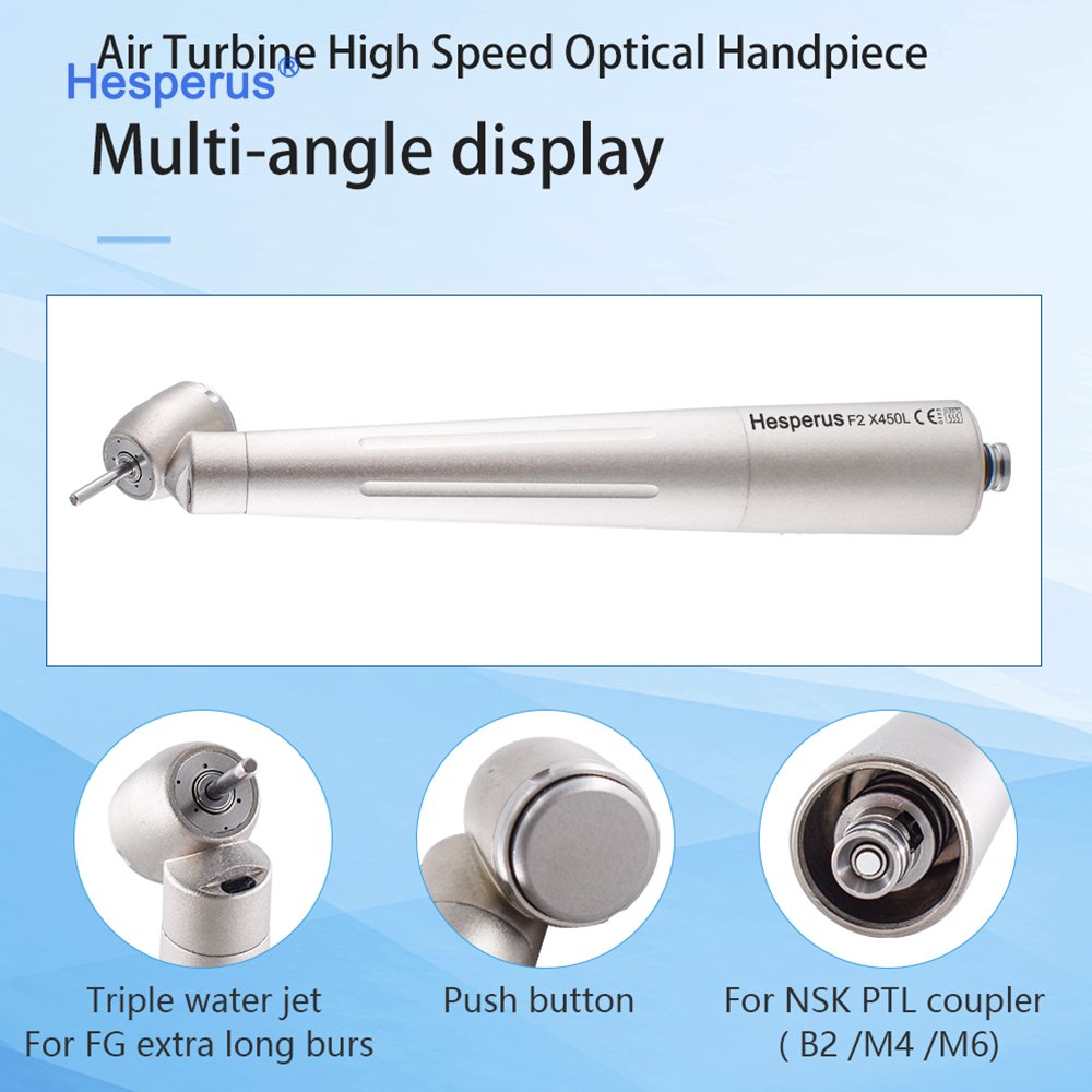 X450L Air Turbin Dental 45 Degree LED Fiber Optic High Speed Extraction Handpiece Button Compatible for NSK Coupler