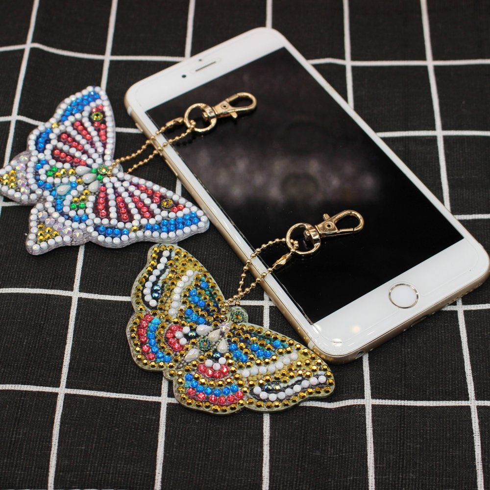 Diy 5d Diamond Painting Keychain Pendant Butterfly Handmade Artwork Package Decoration
