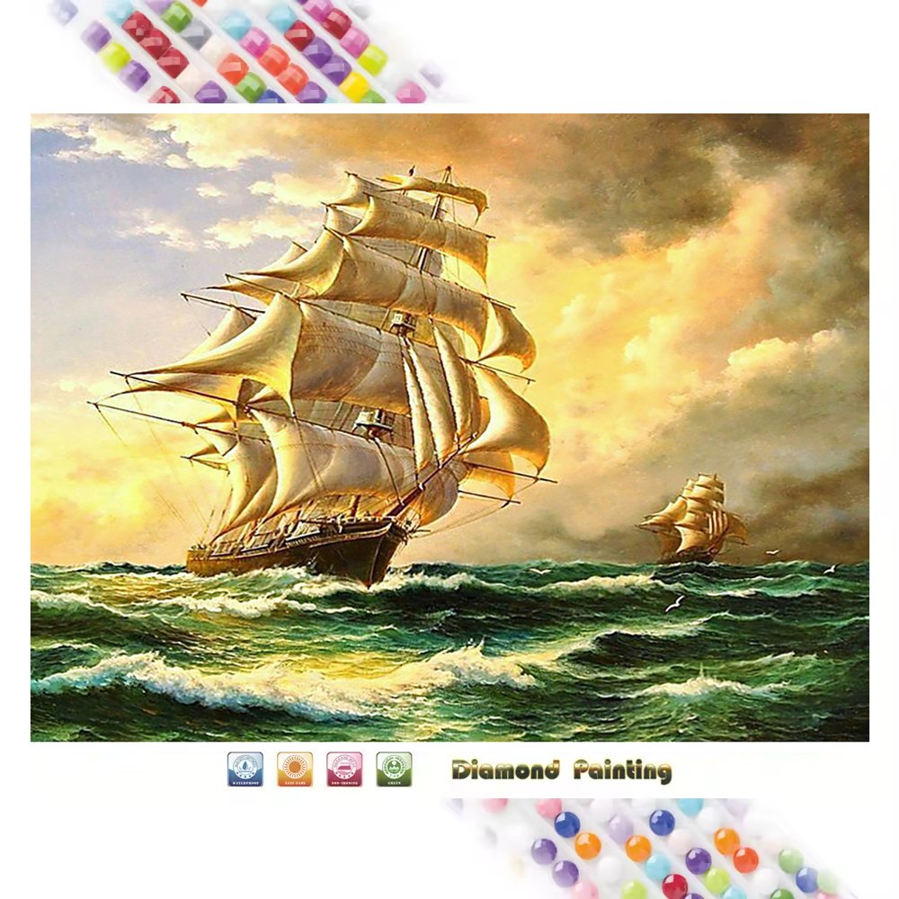 Sailboat Diamond Art Painting Seaside Landscape 5D Diamond Painting DIY Full Drill Fashion Home Decor Custom Picture Wholesale