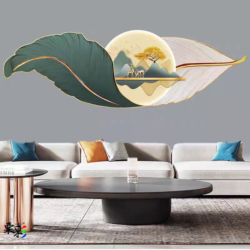 Feather mural with light diamond paintings laser engraving crystal porcelain painting wall art home decor