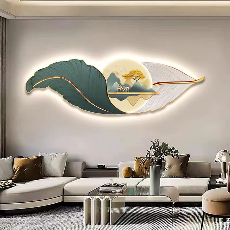 Feather mural with light diamond paintings laser engraving crystal porcelain painting wall art home decor