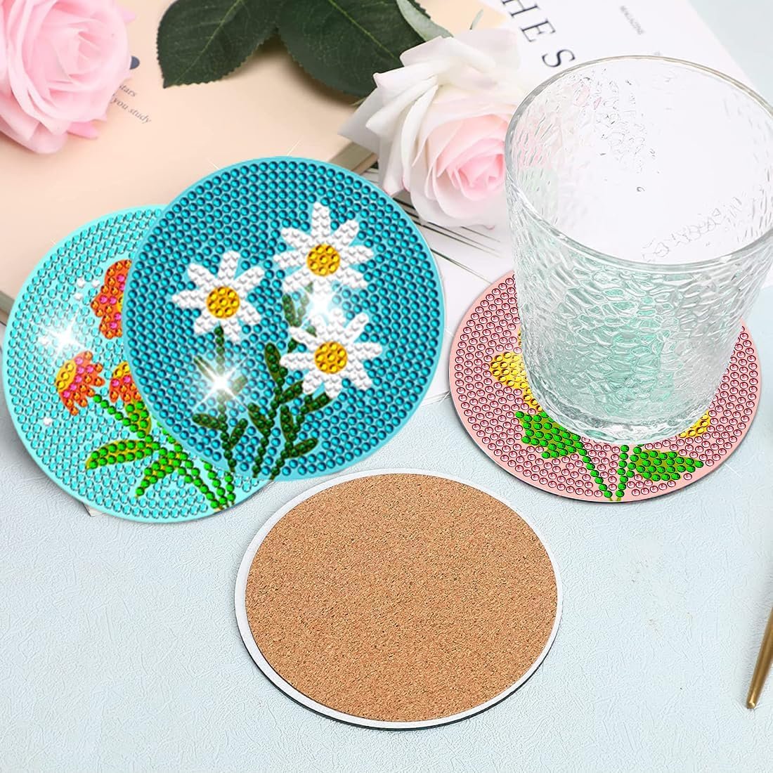 Diamond Painting Flowers Coasters Kit 8 Pieces Diamond Art Sunflower Coasters Diamond Art Kits For Adults