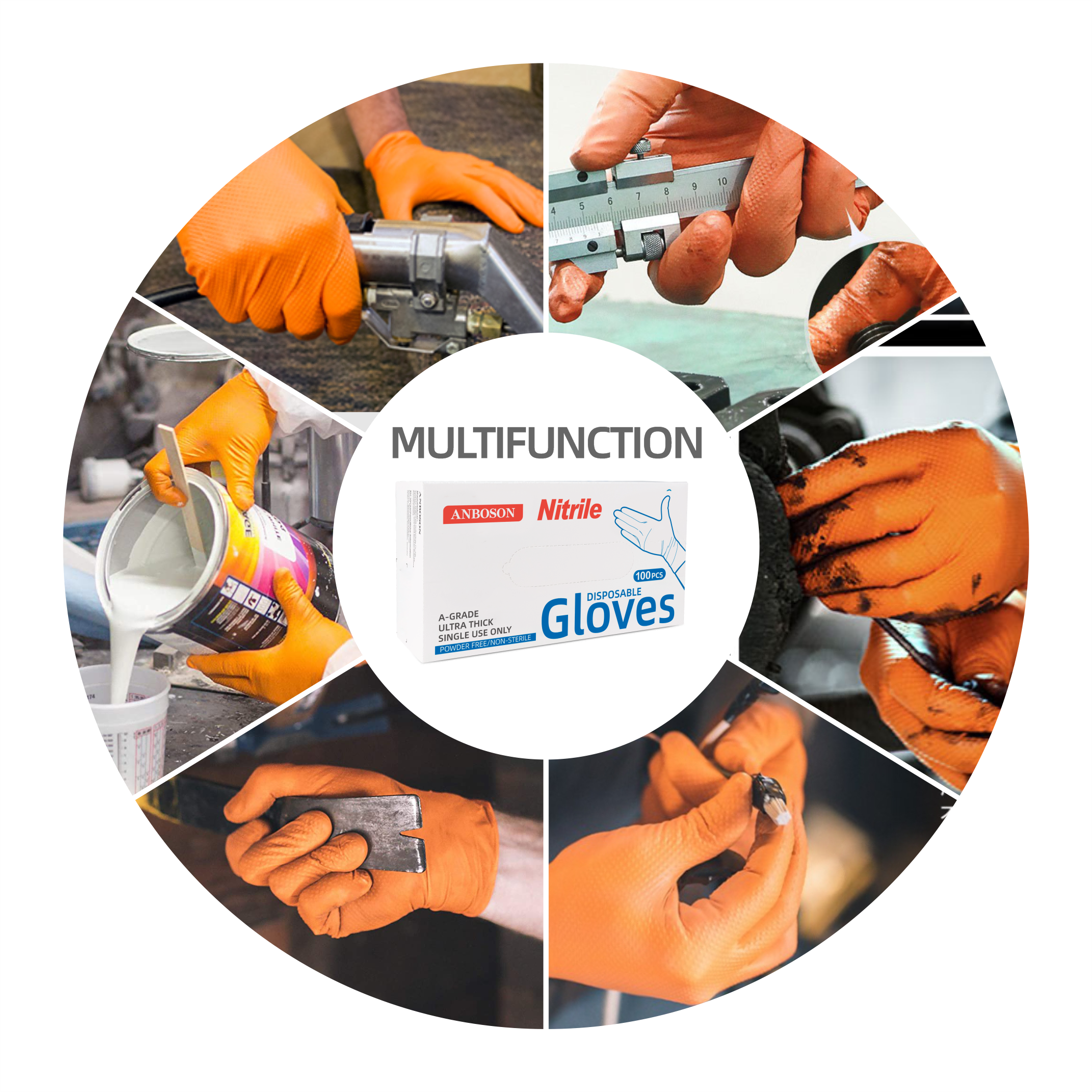 Powder Latex Free 8 Mil Orange Mechanical Diamond Nitrile Gloves for Auto Repair Landscape Gardening Woodworking