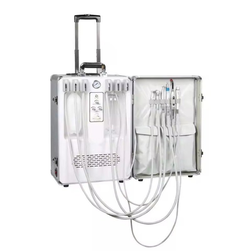 Suitcase design portable dental unit for student with build in air compressor 6L tank full set mobile dental treatment unit