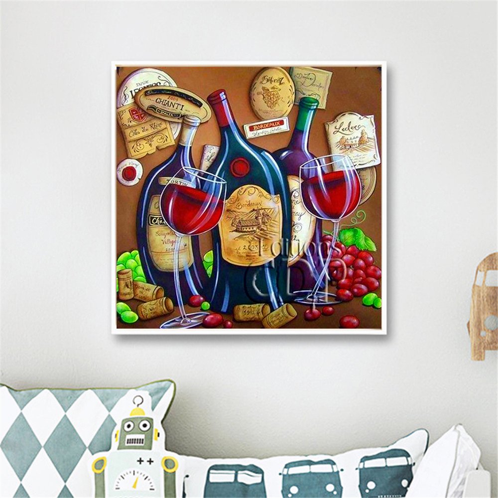 HUACAN Diamond Painting Custom Landscape Red Wine Glass Mosaic Living Room Decor High Quality Relaxing Style