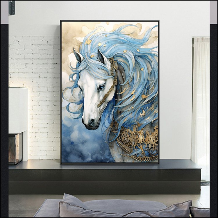 Horse frameless canvas painting, living room porch bedroom decorative murals LED crystal diamond painting Animal Paintings