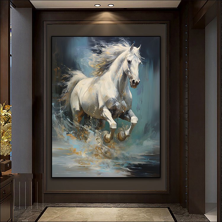Horse frameless canvas painting, living room porch bedroom decorative murals LED crystal diamond painting Animal Paintings