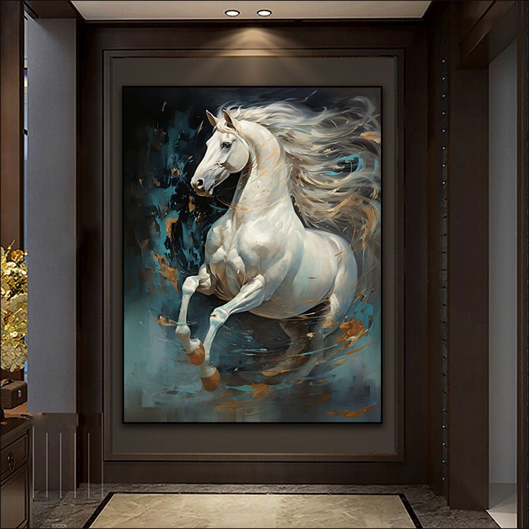 Horse frameless canvas painting, living room porch bedroom decorative murals LED crystal diamond painting Animal Paintings