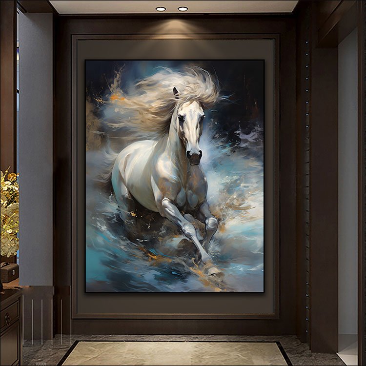 Horse frameless canvas painting, living room porch bedroom decorative murals LED crystal diamond painting Animal Paintings
