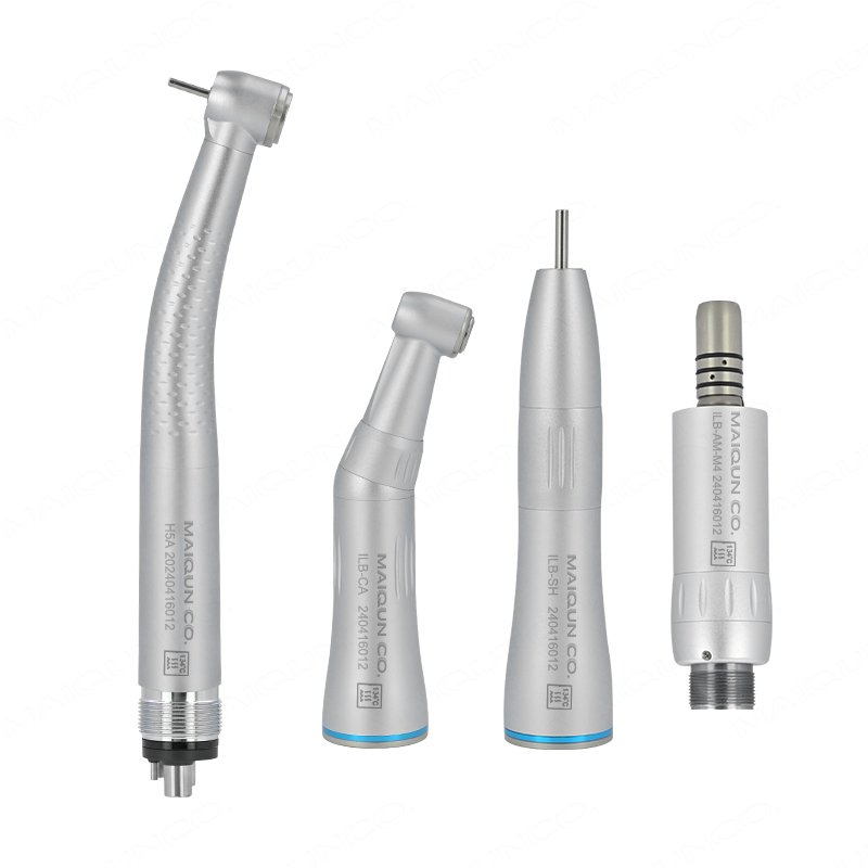 High Quality WH Type 5 Led Dental Air Turbine 1:1 E Generator Internal Spray SLow Contra Angle Set High Speed Handpiece Kit