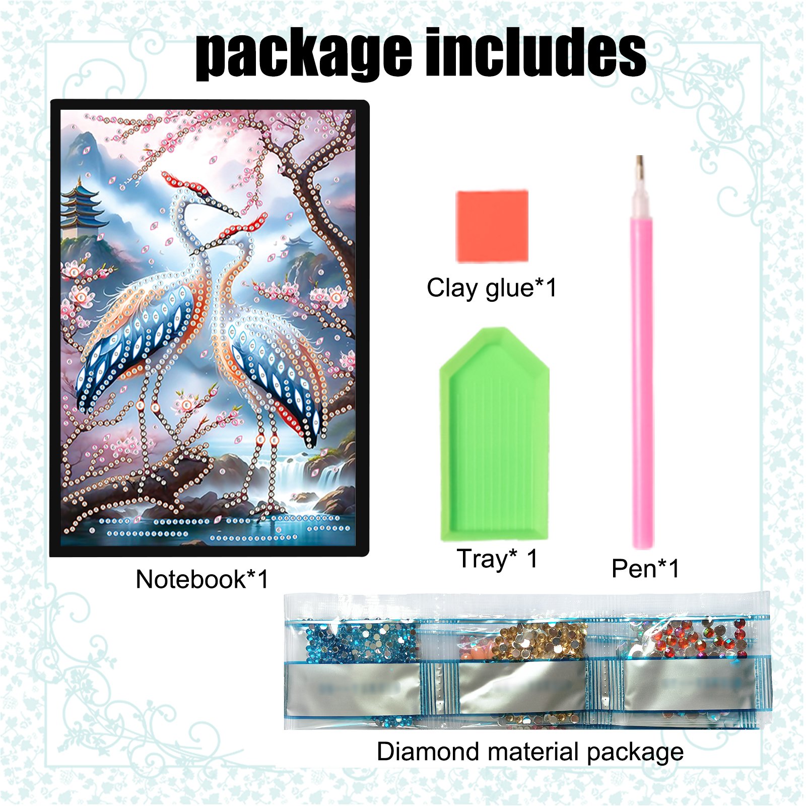 50 Pages No Line A5 Crane 5D DIY Craft Notebook Diamond Painting Kit