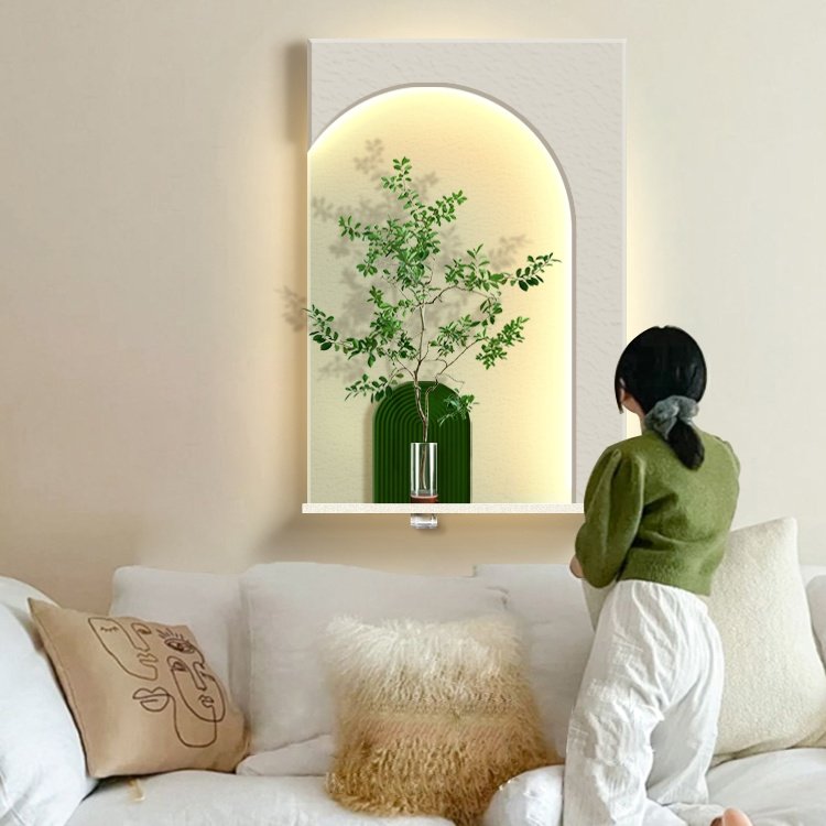 New Trend Nordic acrylic UV cutting sandstone surface decorative painting with led lights and vase decoration interior house