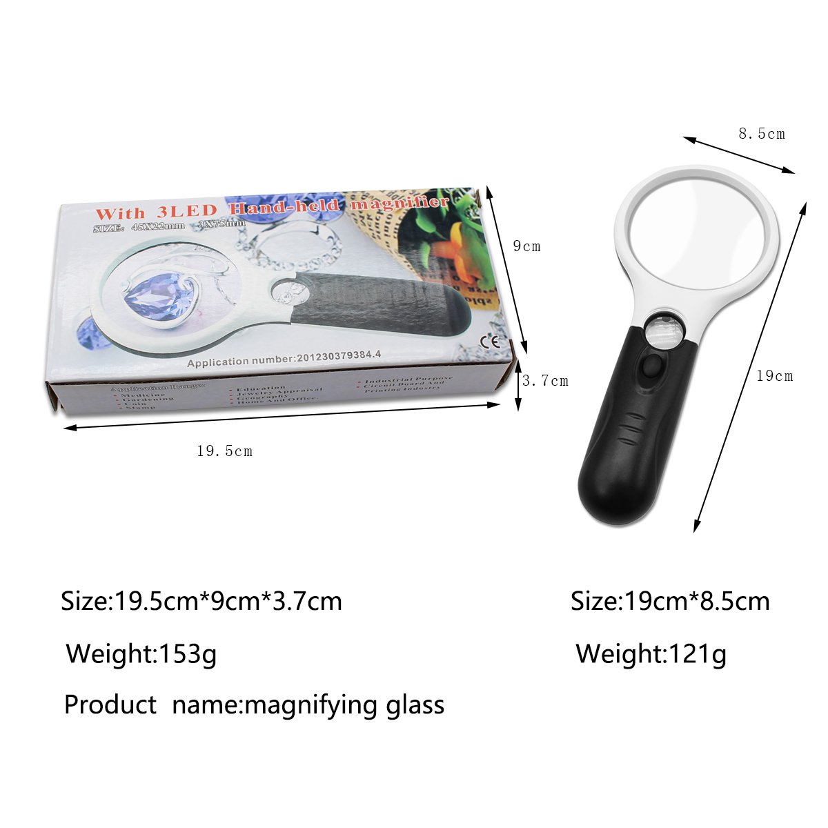 With 3 LED Lights Handheld 3X 45X Illuminated Magnifier Aid Reading For Old People Magnifying Glass Jewelry Appraisal Tool Loupe