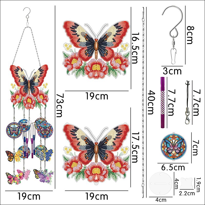 Hot Sale Butterfly 3d Wind Chime Diamond Painting DIY Diamond Painting Craft Kit Wind Chimes Decorative Pendant