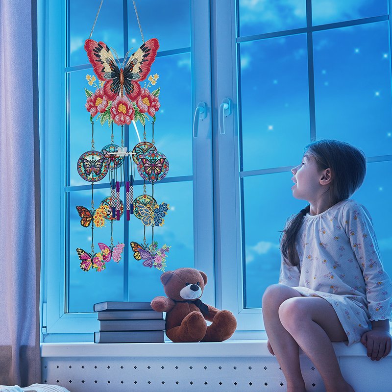 Hot Sale Butterfly 3d Wind Chime Diamond Painting DIY Diamond Painting Craft Kit Wind Chimes Decorative Pendant