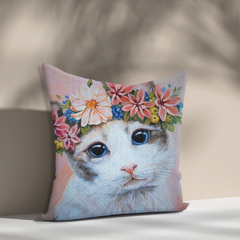 Sweet Cat Art with a crown of flowers diamond painting pillow case 5D DIY Rhinestone diamond painting